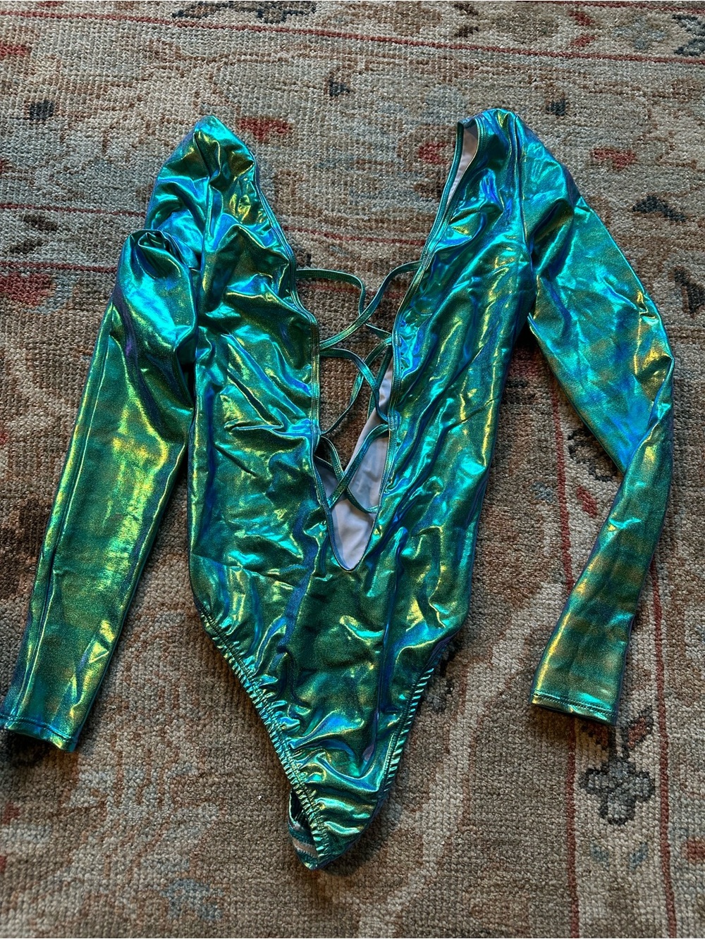 ASOS Iridescent Green Lace-Up Long Sleeve Bodysuit